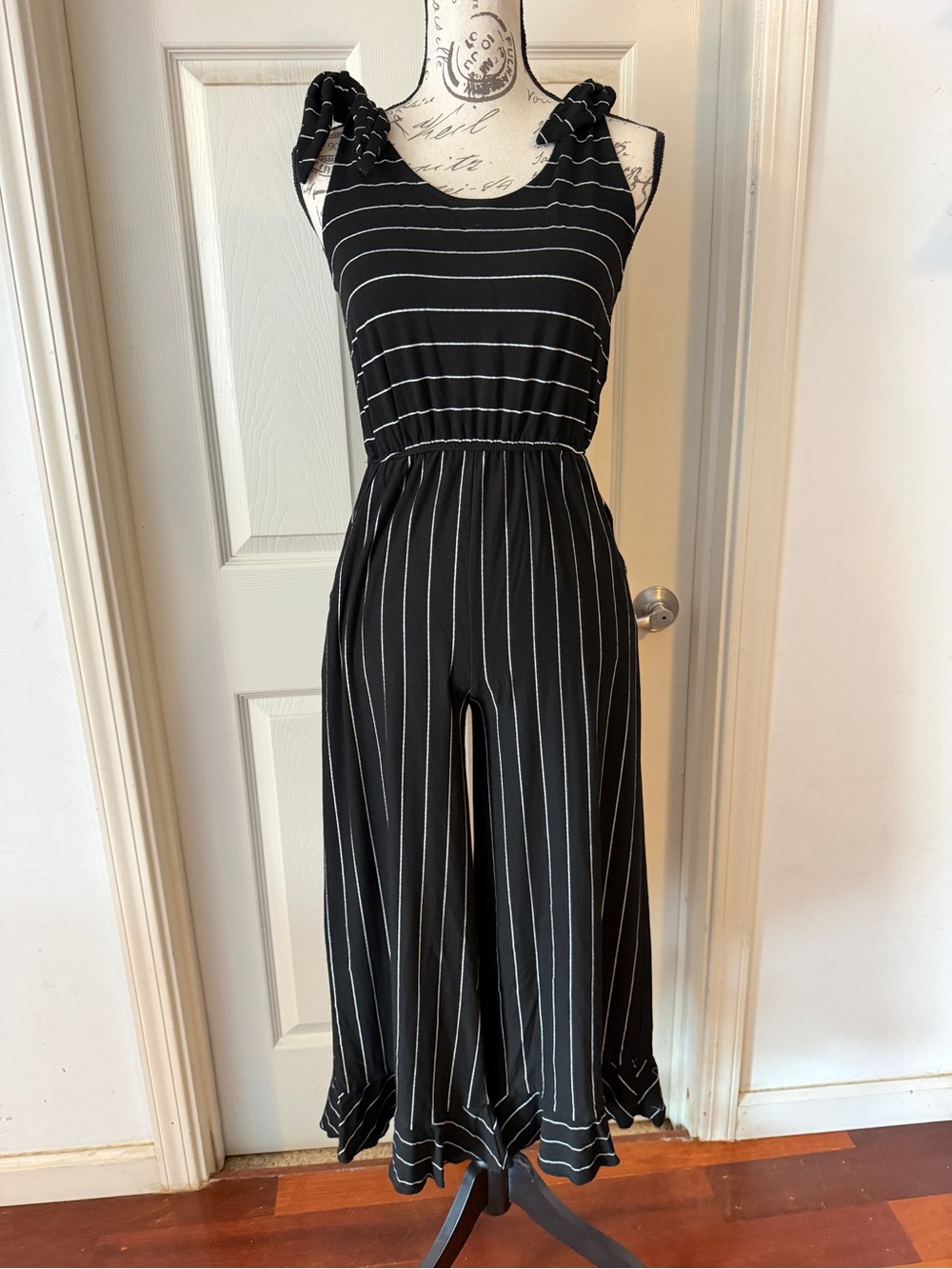 Black and White Tripped Jumpsuit